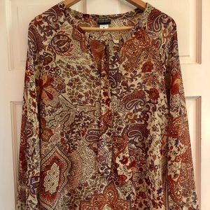 Sheer, brown print blouse